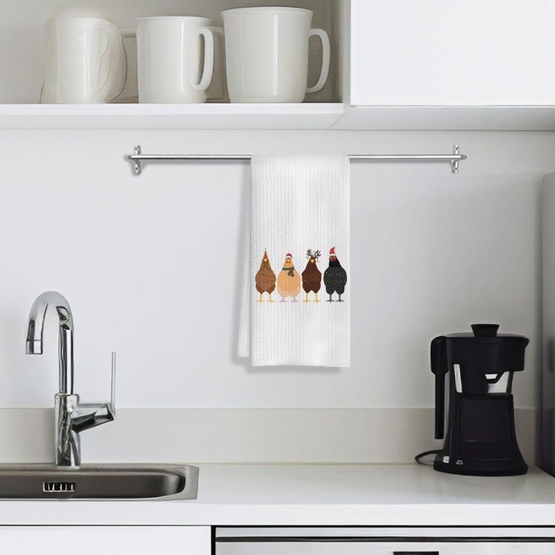 COWEB Christmas Chicken Kitchen Towels, Chicken Gifts for Chicken Lovers Women, Chicken Hand Towels for Bathroom, Christmas Dish Towels Tea Towels for Kitchen, Christmas Bathroom Kitchen Decor, 16x24 Inches - Image 3